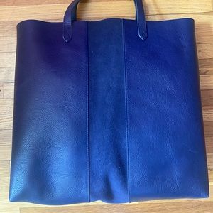 Madewell Suede Stripe Transport Leather Tote- NAVY
